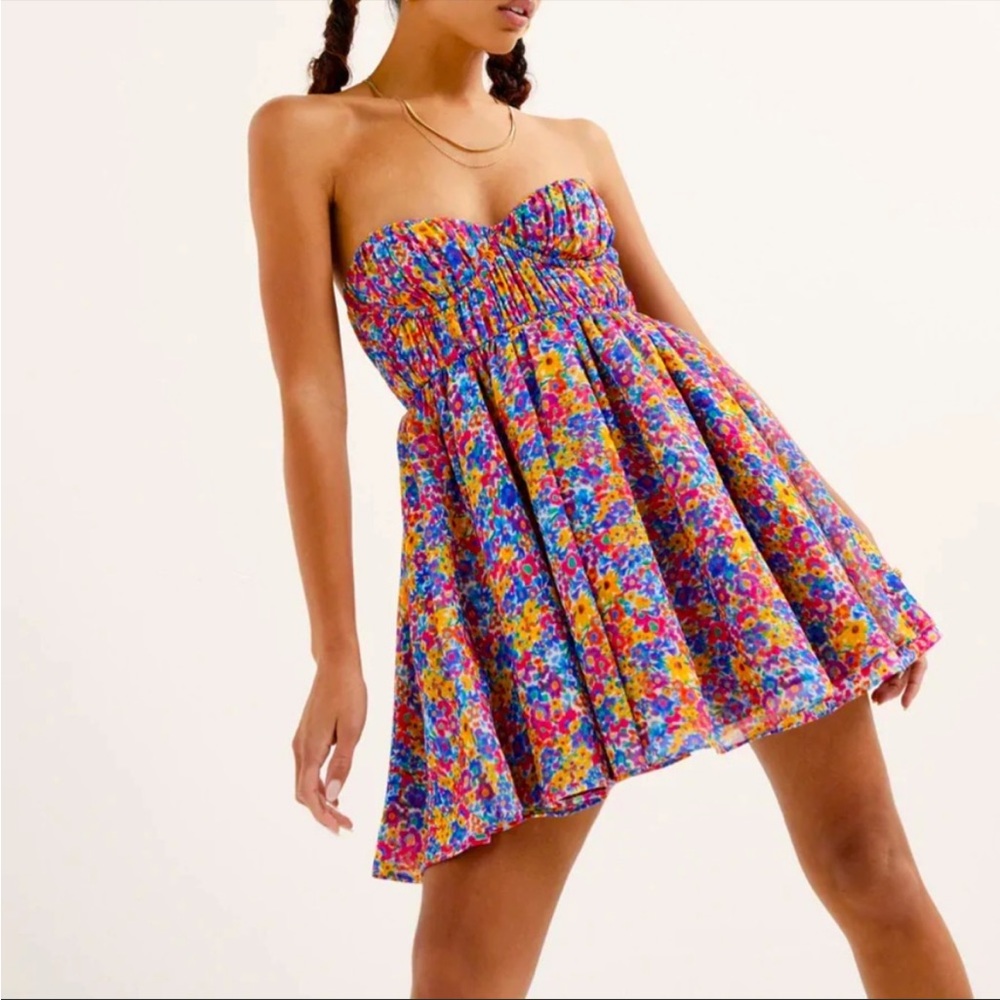 FOR LOVE AND LEMONS SASHA CONFETTI PRINT MINI DRESS TULLE LINED FOR FULLNESS S